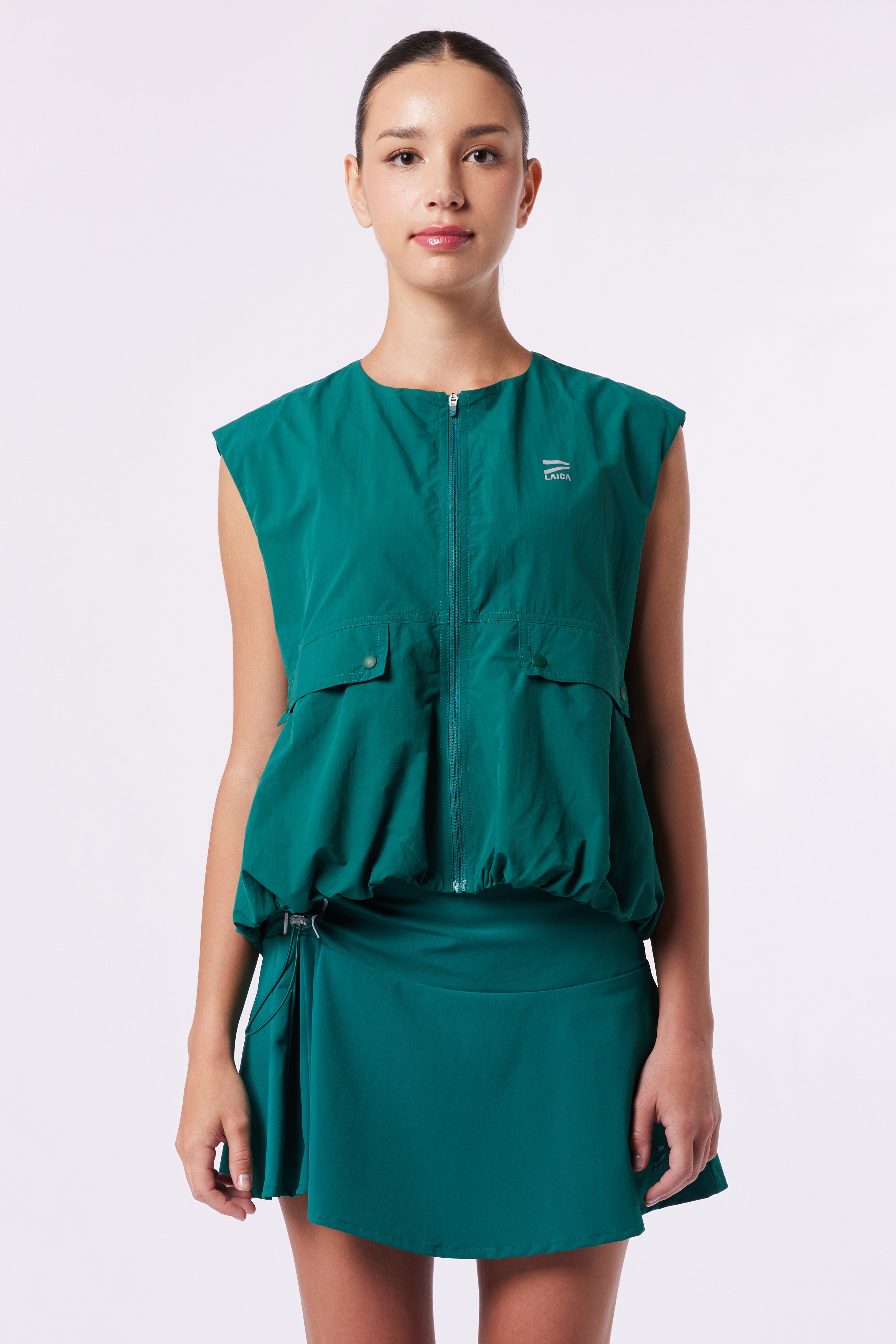 LAICA RUCHED VEST - DARK GREEN