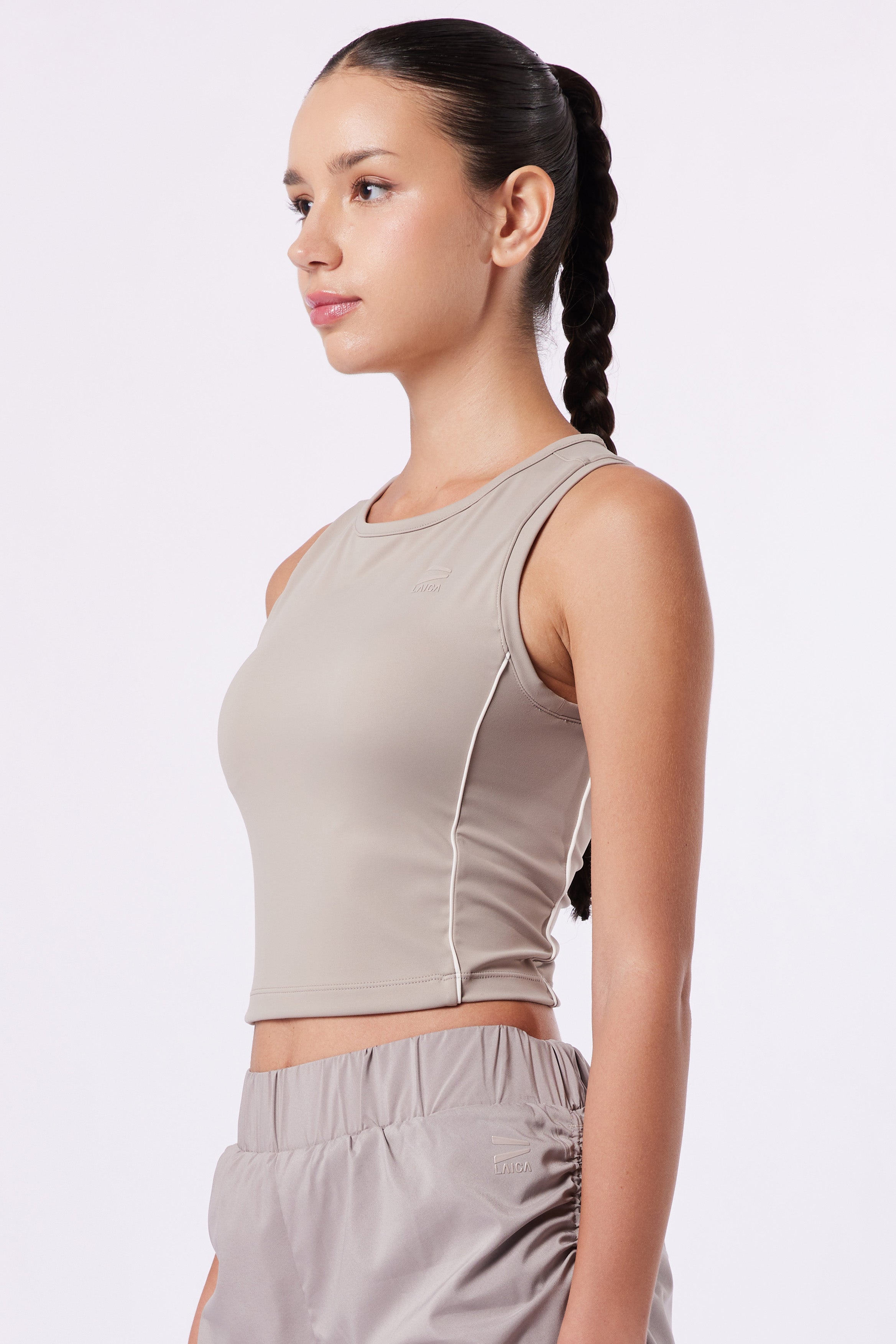 LAICA RUCHED SLEEVELESS TEE - TAUPE