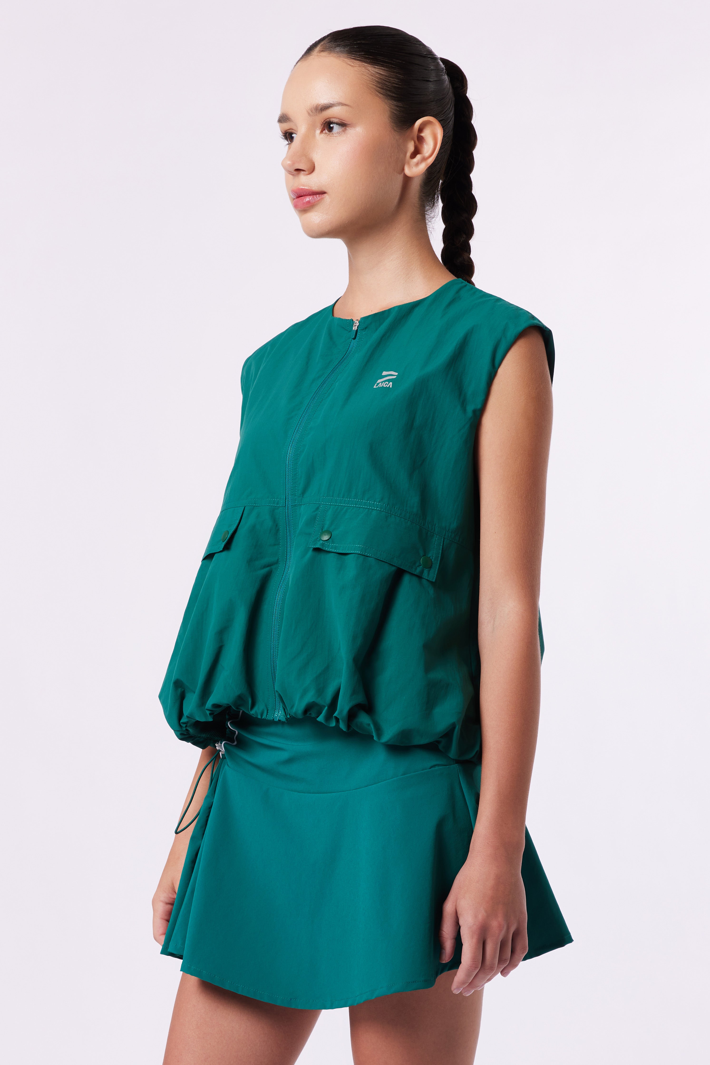 LAICA RUCHED VEST - DARK GREEN