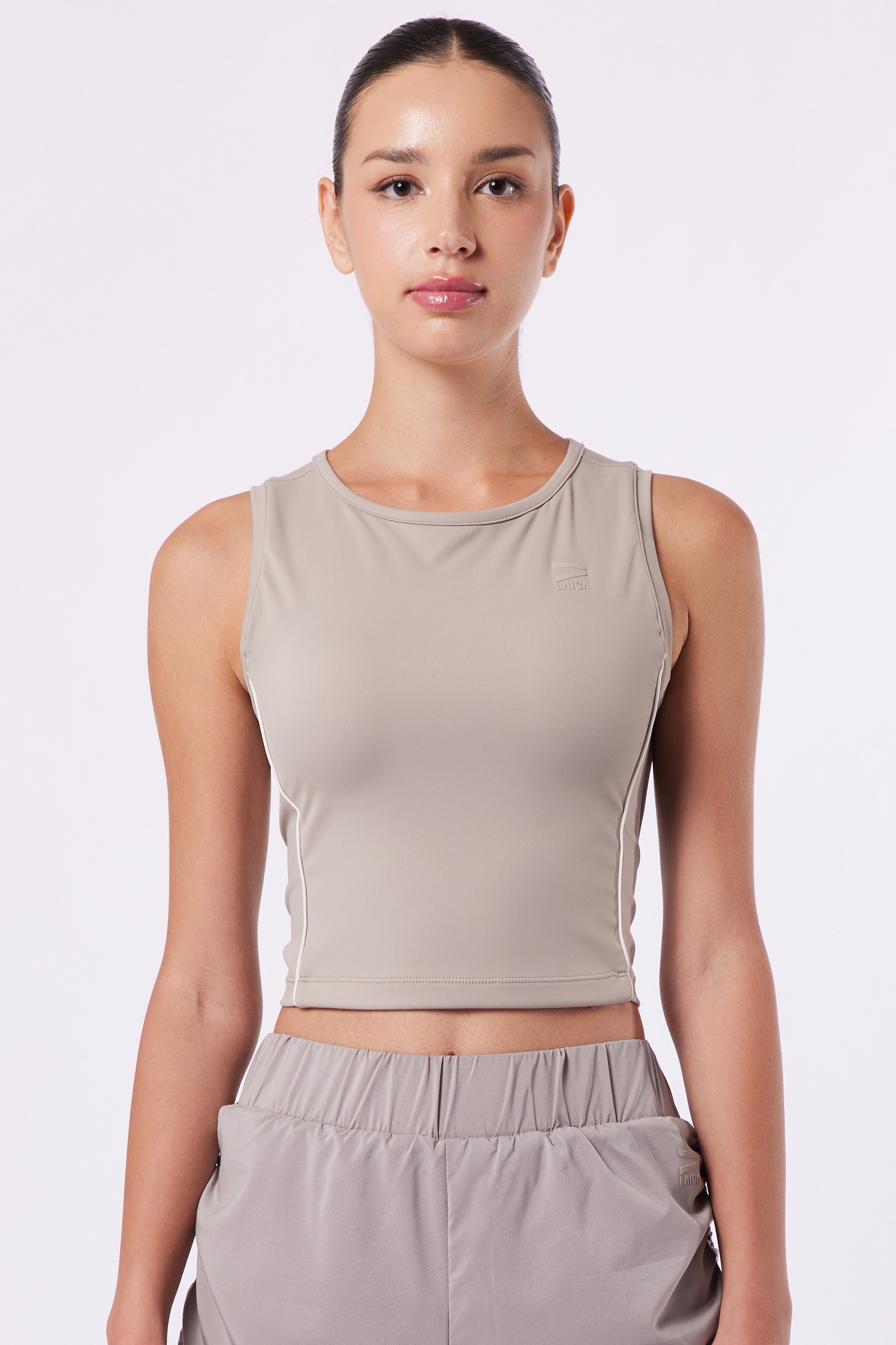 LAICA RUCHED SLEEVELESS TEE - TAUPE