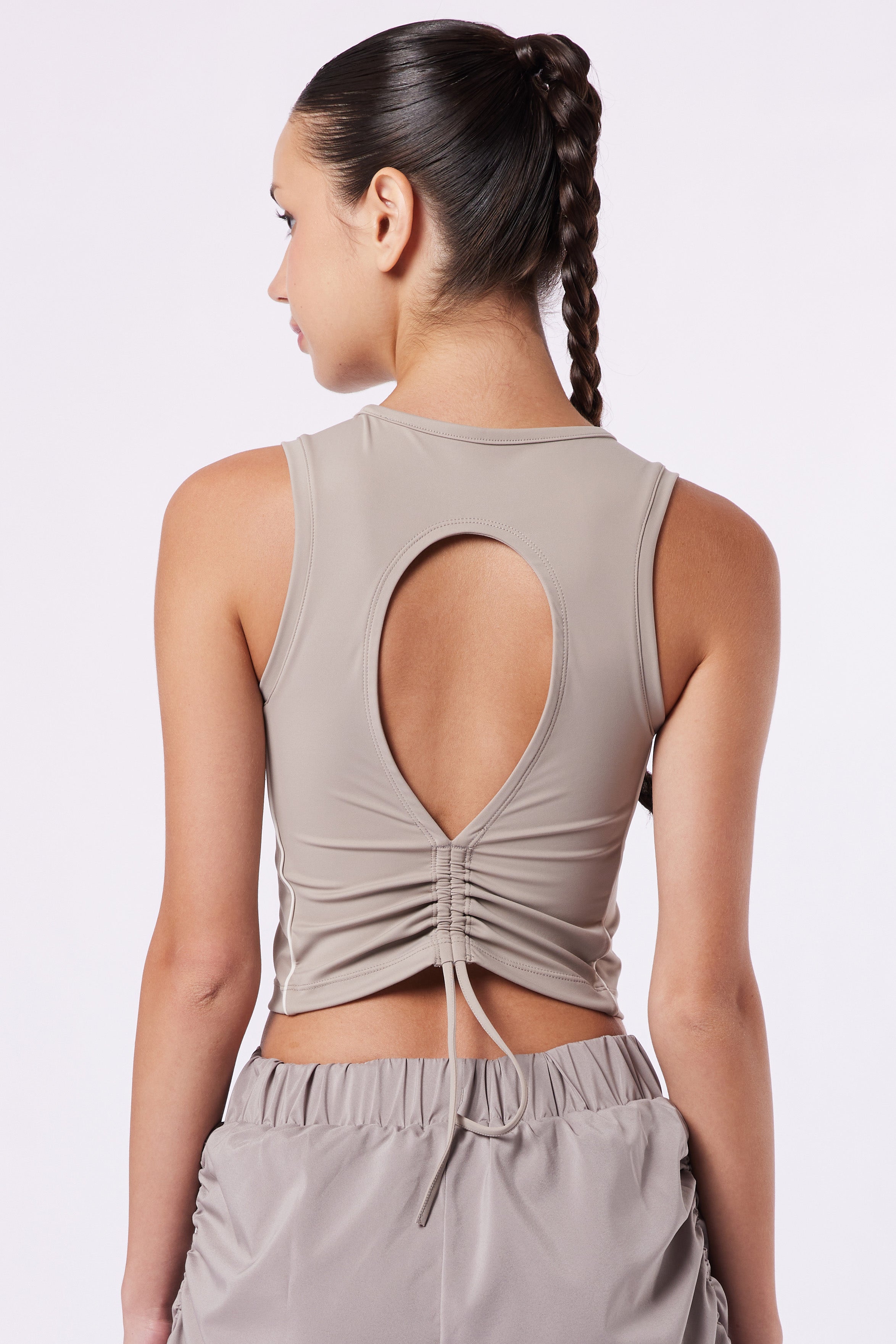 LAICA RUCHED SLEEVELESS TEE - TAUPE
