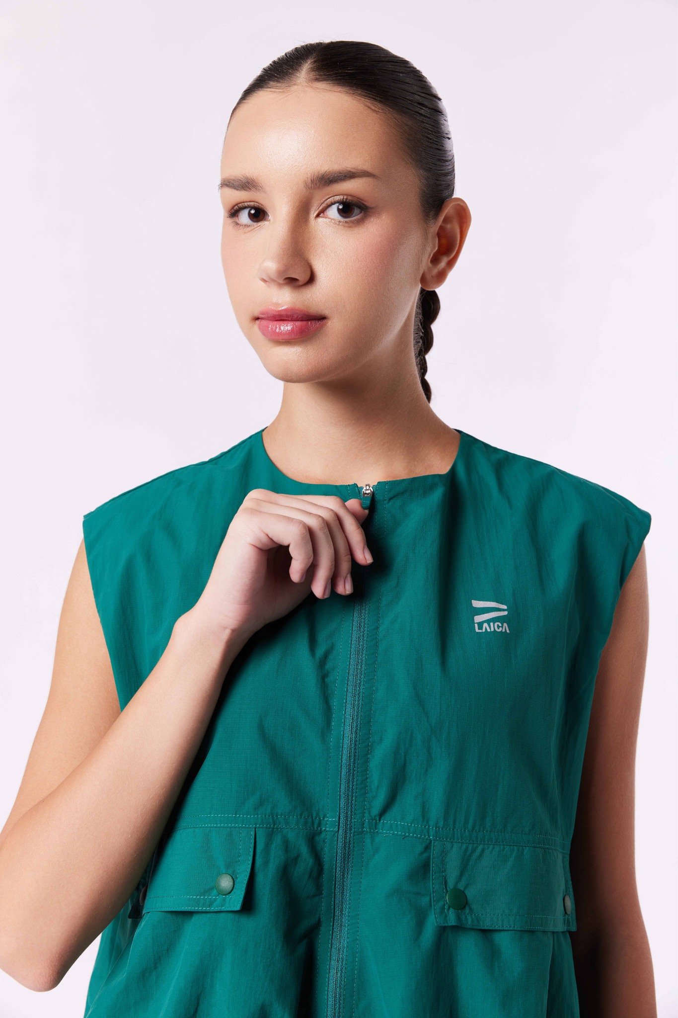 LAICA RUCHED VEST - DARK GREEN